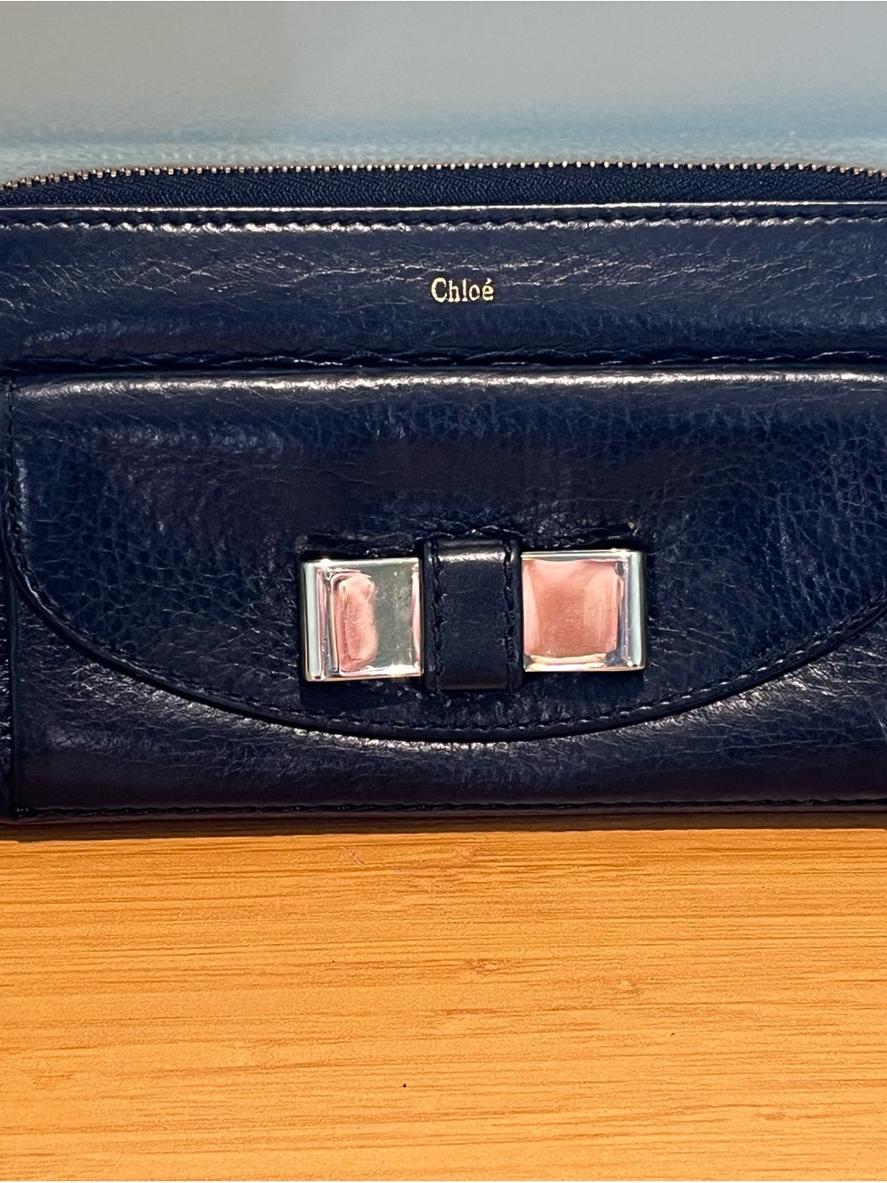 Chloé Black Leather Bow Accent Wallet